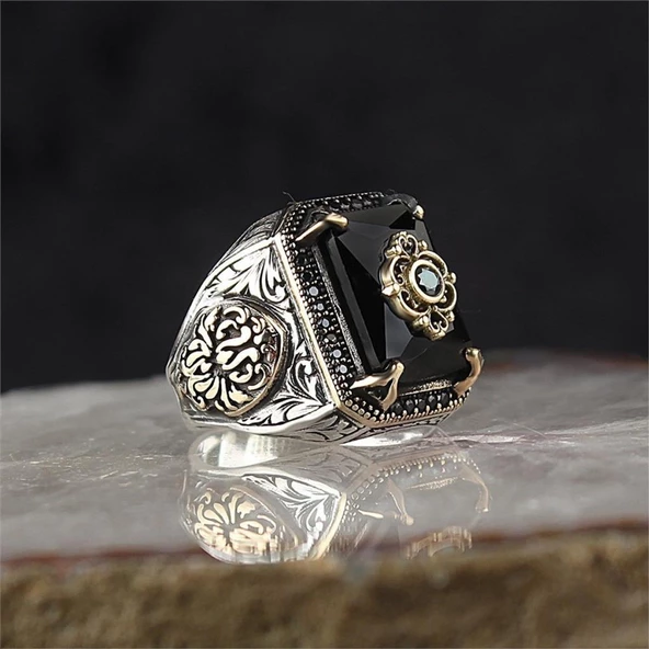 Siyah Zirkon Taşlı  Gümüş Yüzük - Resim 5