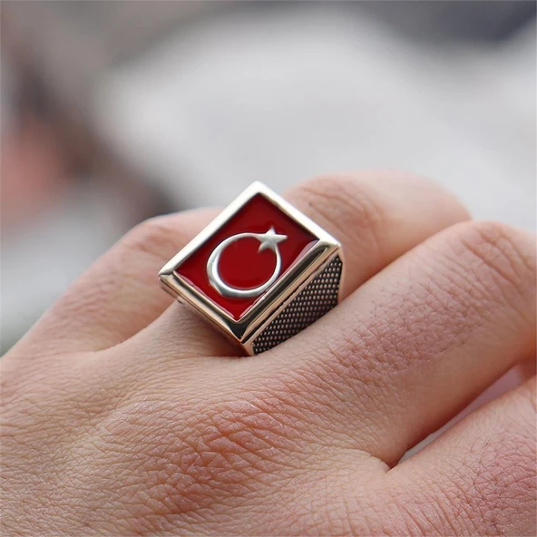 Mineli Ay Yıldızlı 925 Gümüş Yüzük - Resim 5