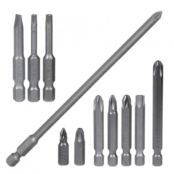 Klytek Matkap Bits Uç Vidalama Ucu Düz Yıldız Torx Uç (11 Parça) - 4