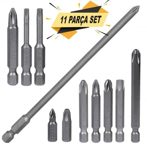 Klytek Matkap Bits Uç Vidalama Ucu Düz Yıldız Torx Uç (11 Parça)