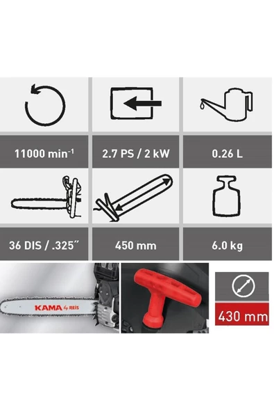 Kama By Reis Kama Byreis Kmr46 Benzinli Motorlu Testere Ağaç Odun Kesme Motoru +yağ + Eldiven + Gözlük - 4