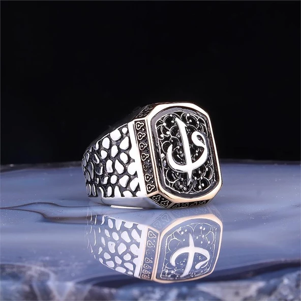 Elif Vav Yazılı  Gümüş Erkek Yüzük ürün görseli 1