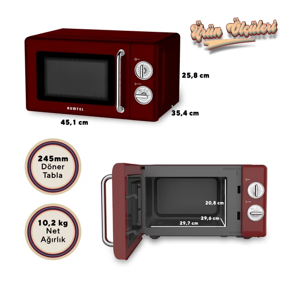Kumtel Kırmızı Retro Mikrodalga Fırın 20L HM-08 - 4