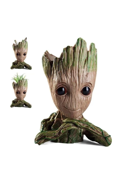 NETAVANTAJ Galaksinin Koruyucuları Baby Groot Figür Elleri Çenesinde Saksı Kalemlik Pla Büyük 15 cm - 1