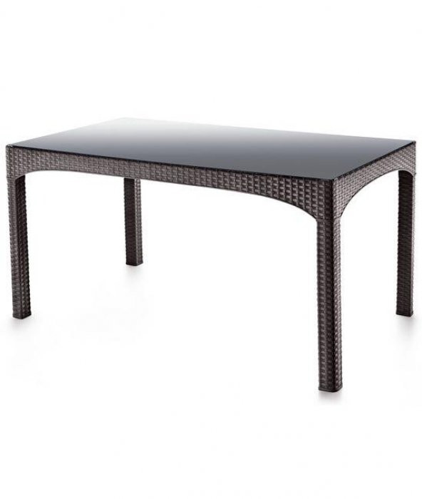Omnipazar SY-2589 Kahverengi Rattan Temperli Kapalı Camlı Masa Dikdörtgen 03051