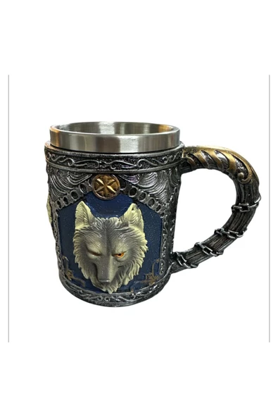 NETAVANTAJ Mitolojik Kurt Figürlü Çelik Kupa - 2
