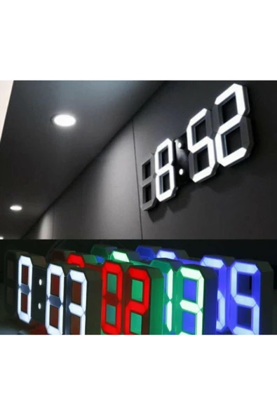 NETAVANTAJ 3d Led Dijital Alarm Termometre Takvim Özellikli Masa Duvar Saati Mavi - 3