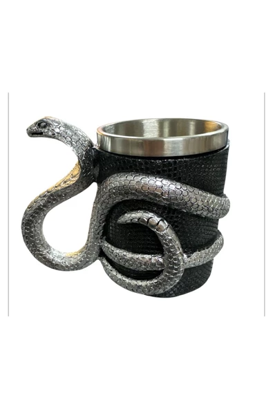 NETAVANTAJ Gümüş Siyah Yılan Figürlü Yılan Kulplu Çelik Kupa ürün görseli
