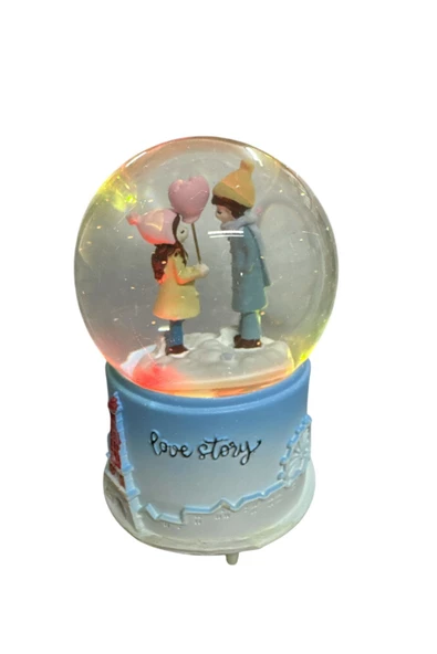 NETAVANTAJ Love Story Mavi Aşıklar Müzikli Işıklı Püskürtmeli Büyük Boy Kar Küresi - 2