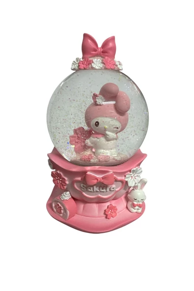 NETAVANTAJ My Melody Sakura Göz Kırpan Işıklı Müzikli Büyük Boy Kar Küresi
