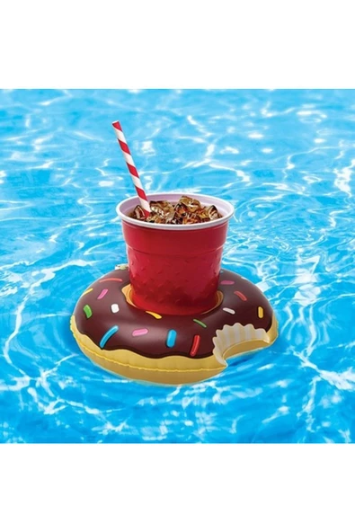 NETAVANTAJ Isırılmış Donut Desenli Havuz Deniz Şişme Bardak Tutucu Float Bar Kahverengi