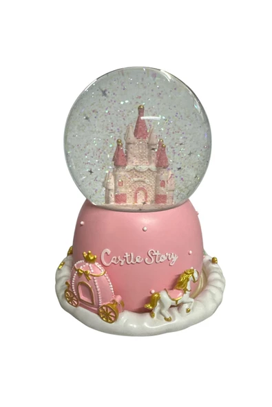 NETAVANTAJ Pembe Şatoda Aşk Dev Boy Müzikli Işıklı Dönen Kar Küresi