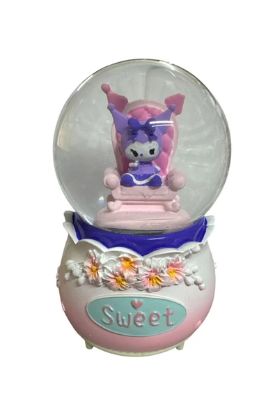 NETAVANTAJ Kuromi Sweet Oturan Müzikli Işıklı Püskürtmeli Büyük Boy Kar Küresi