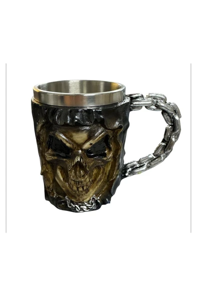 NETAVANTAJ Zincir Kulplu Kurukafa Figürlü Çelik Kupa - 2