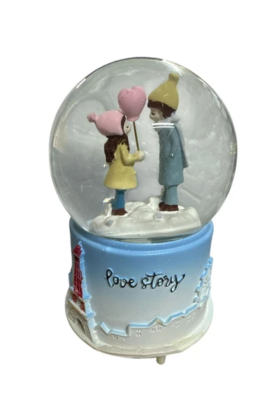 NETAVANTAJ Love Story Mavi Aşıklar Müzikli Işıklı Püskürtmeli Büyük Boy Kar Küresi
