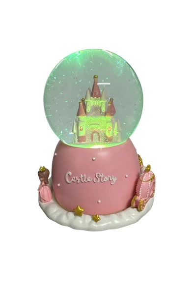 NETAVANTAJ Pembe Şatoda Aşk Dev Boy Müzikli Işıklı Dönen Kar Küresi - 2