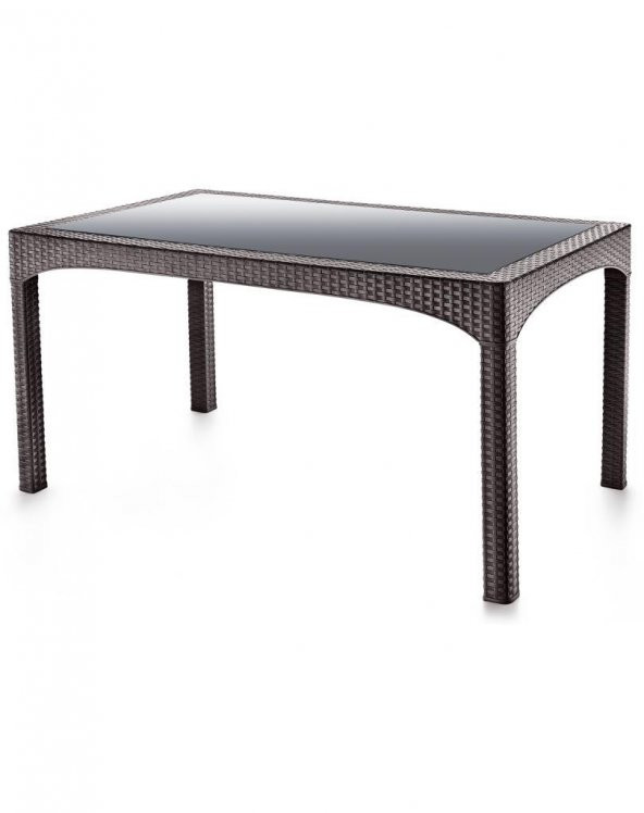 Omnipazar SY-2586 Kahverengi Rattan Temperli Camlı Masa Dikdörtgen 92782