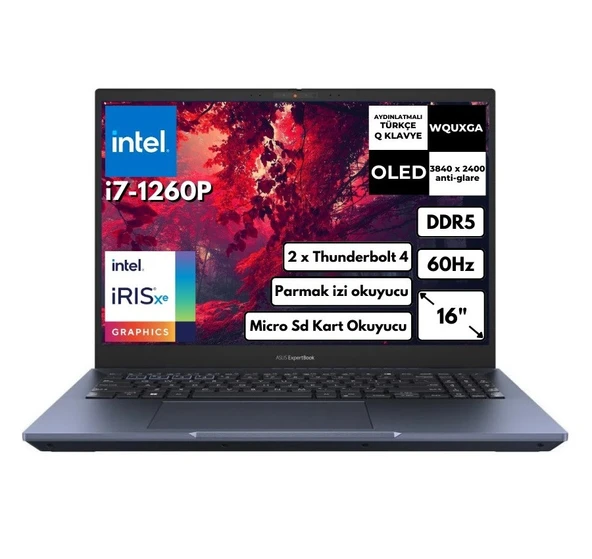 ExpertBook B5 B5602CBA-i7126016512DS Intel Core i7-1260P 16GB 512GB SSD 16" 4K WQUXGA OLED Freedos