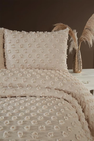 Çeyiz Diyarı Konik 3 Parça Çift Kişilik Pike Takımı Bej - Resim 3