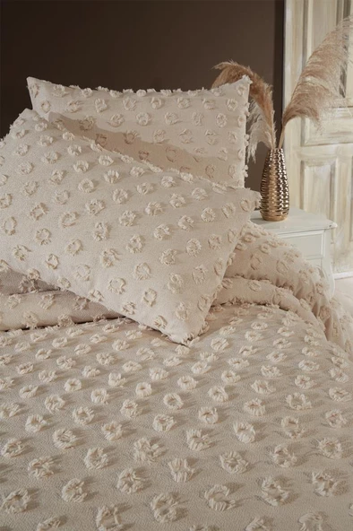 Çeyiz Diyarı Konik 3 Parça Çift Kişilik Pike Takımı Bej - Resim 4