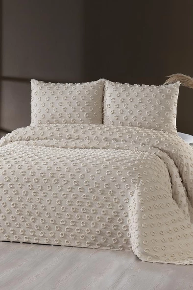 Çeyiz Diyarı Konik 3 Parça Çift Kişilik Pike Takımı Bej ürün görseli