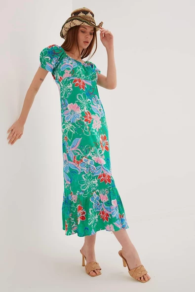 FASHION FRIENDS KADIN KALP YAKA DESENLİ ELBİSE 23Y-ELB0555K1
