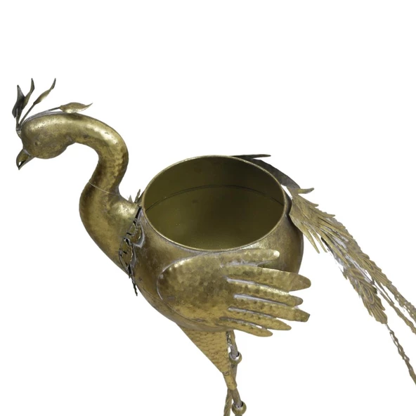 T.Concept Dekoratif Dayanıklı Metal Saksılı Tavus Kuşu Aksesuar Gold Renk - 4
