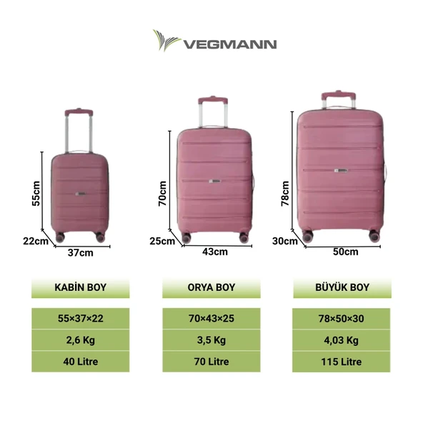 Vegmann Polipropilen (PP) Atlas Mürdüm Büyük Boy Valiz - 8