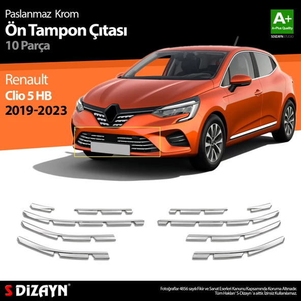 Renault Clio 5 Krom Ön Tampon Çıtası 10 Prç. 2019 2020 2021 2022 2023 ürün görseli 1