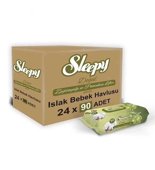 Sleepy Pamuk Zeytin 90'lı Paket 24lü Islak Havlu - Resim 3
