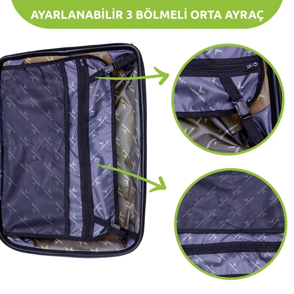 Vegmann Polipropilen (PP) Atlas Gri Büyük Boy Valiz - Resim 6