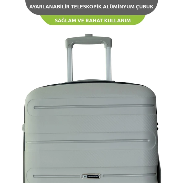 Vegmann Polipropilen (PP) Atlas Gri Büyük Boy Valiz - Resim 5