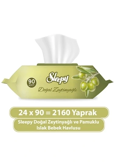 Sleepy Pamuk Zeytin 90'lı Paket 24lü Islak Havlu - Resim 4