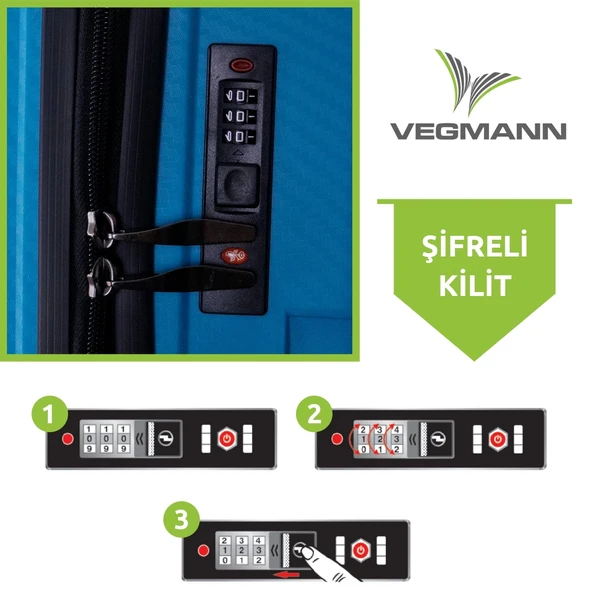 Vegmann Polipropilen (PP) Atlas Mavi Büyük Boy Valiz - 6