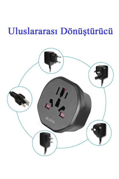 S-link SL-WL07 İngiliz Erkek Unııversal Dişi Siyah Priz Dönüştürücü Adaptör - 4