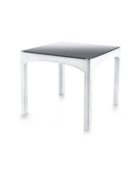 Omnipazar SY-2576 Beyaz Rattan Kare Kapalı Camlı Temperli Masa 82439