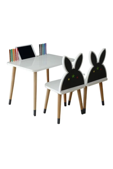 Çocuk Aktivite Oyun Masa Sandalye Takımı2-6 yaş - Tavşanlı- Tablet Yeri ( LİVA AHŞAP ) - 5
