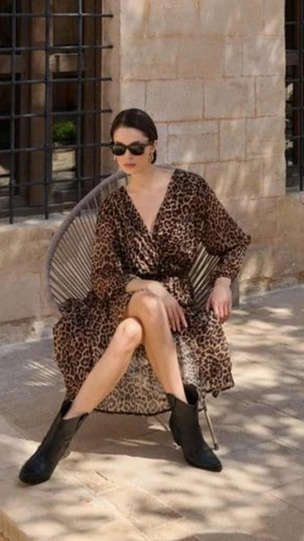 Astarlı Leopar Tül Elbise - 2