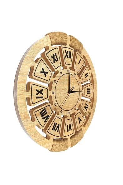 Hasırlı Ahşap Duvar Saati 40x40 cm - 4