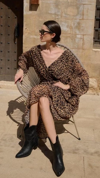 Astarlı Leopar Tül Elbise