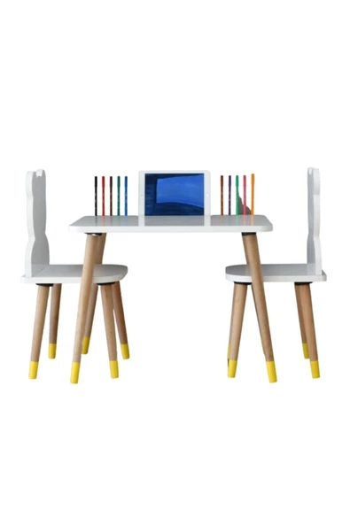 Çocuk Aktivite Oyun Masa Sandalye Takımı 2-6 Yaş Ayıcıklı -tablet Yeri 1 Sandalye ( LİVA AHŞAP ) - 2