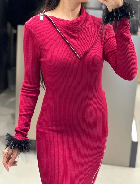 Triko fermuarlı Elbise - 4