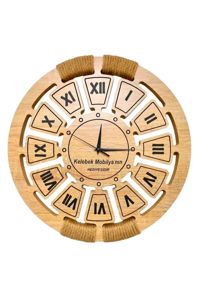 Hasırlı Ahşap Duvar Saati 40x40 cm - 3