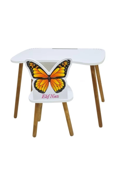 Çocuk Ders Çalışma Masa Sandalye Takımı 4-12 Yaş Kelebekli (LİVA AHŞAP ) - 3