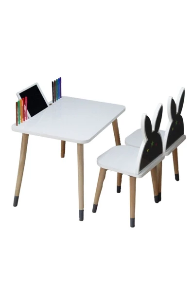 Çocuk Aktivite Oyun Masa Sandalye Takımı2-6 yaş - Tavşanlı- Tablet Yeri ( LİVA AHŞAP ) - 4