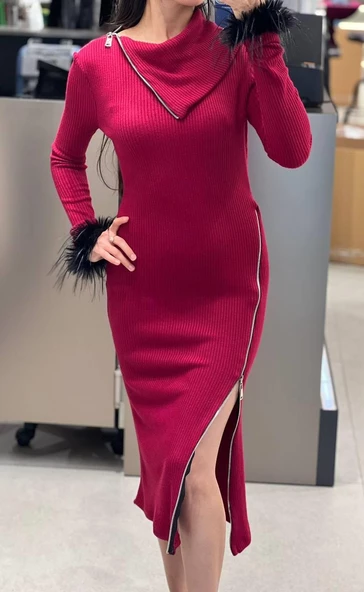 Triko fermuarlı Elbise - 3