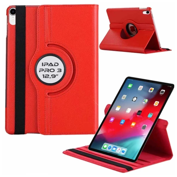 Apple iPad Pro 3 12.9 inç 3 Nesil Uyumlu Kılıf Ekran Koruyucu Ve Kalem Set Kırmızı - Resim 2