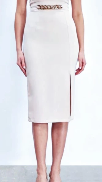 SATEEN ZİNCİRLİ ETEK BEYAZ - 3