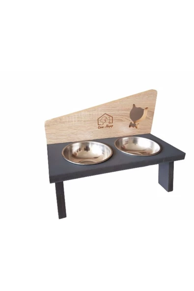 LİVA AHŞAP Çelik Kaseli Ahşap Kedi Köpek Mama Ve Su Kabı - 4