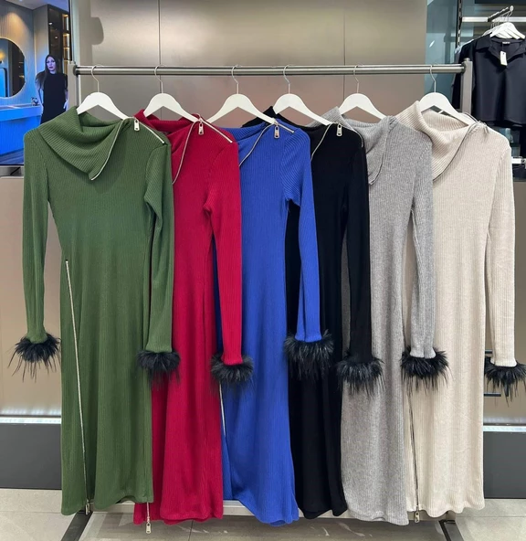 Triko fermuarlı Elbise - 5